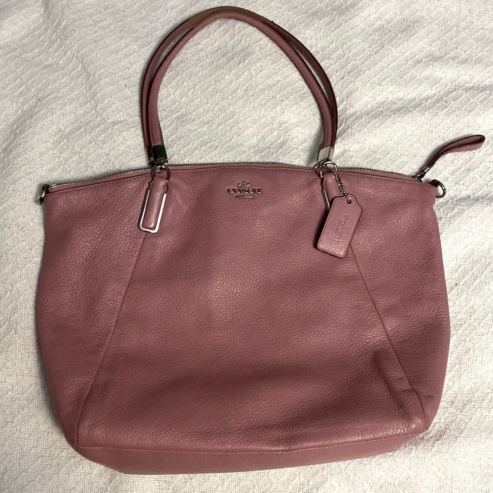 Light pink coach tote. Pink pebbled leather